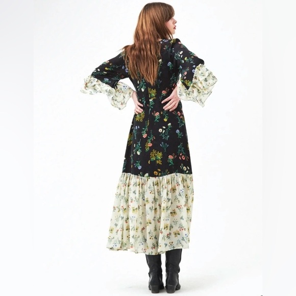 Queens of Archive Minnie Two Tone Tiered Floral Ruffle Sleeve Maxi Dress Size M - Picture 4 of 12